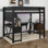 Lit mezzanine double avec bureau intégré, station de charge et lumières DEL, avec tablette de rangement, sac en tissu et structure en bois robuste