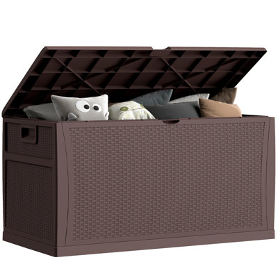 EHHLY 121 Gallon Outdoor Storage Box Large, Lockable Outside Storage Containers Waterproof Patio Cushions Storage Deck Boxes, Rattan Plastic Garden Ho by EHHLY
