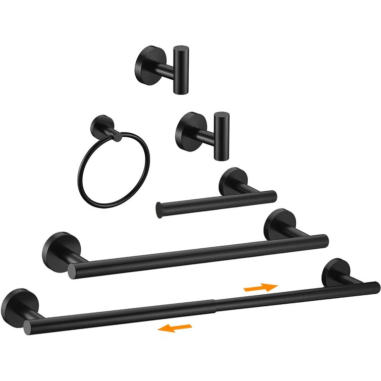 4-Pieces Matte Black Bathroom Hardware Set SUS304 Stainless Steel Round  Wall Mounted - Includes 16 Hand Towel Bar, Toilet Paper Holder, 2 Robe  Towel