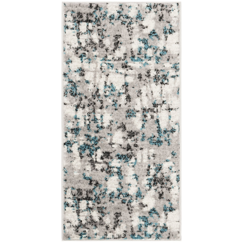 Tapis abstrait gris / bleu Strasser, Rectangle 6 pi x 9 pi