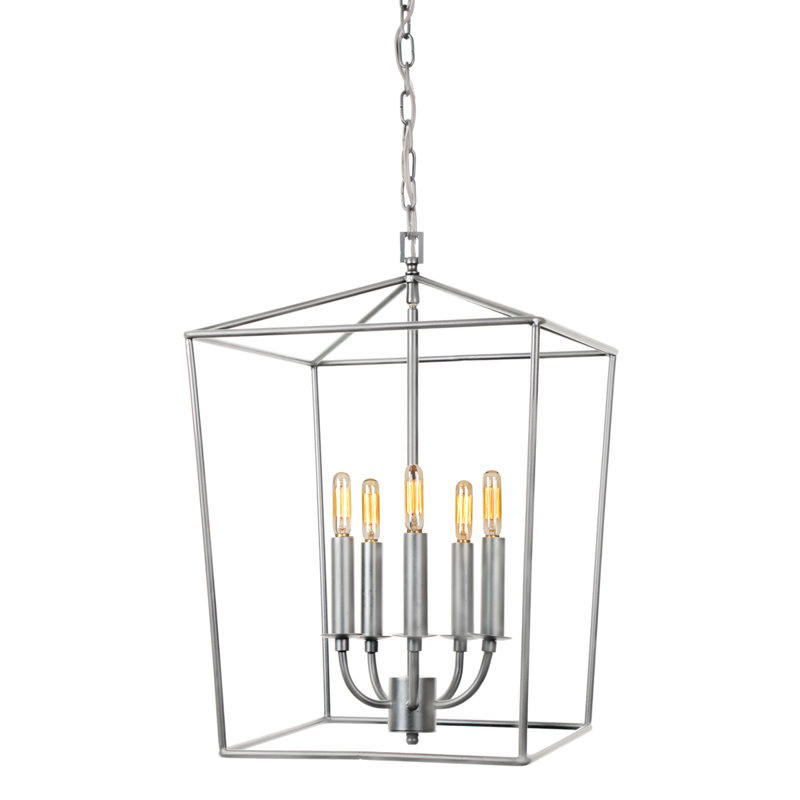 Cheung 5 - Light Dimmable Lantern Square / Rectangle Chandelier, Aged Silver