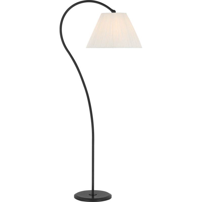 Dume Large Arched Floor Lamp with Silk Pleated Shade, Aged Iron
