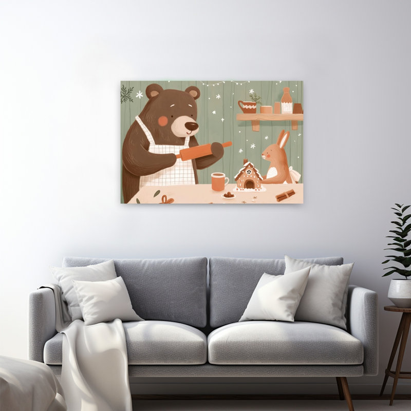 Fêtes des fêtes, amis des ours abstraits contemporains, forêt d'hiver, reproduction d'art murale, H 32 po x l 48 po
