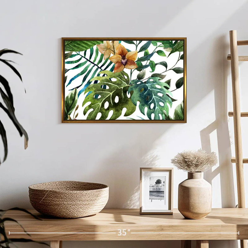 Feuilles de Monstera sauvages, 19 po x 13 po, Cadre flottant doré