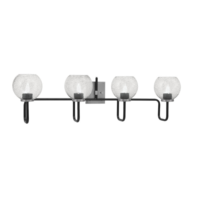 Barre d'éclairage de salle de bain 4 lumières Amarmula, noir mat et finition graphite, verre fumé de 5,75 po, Noir / nickel