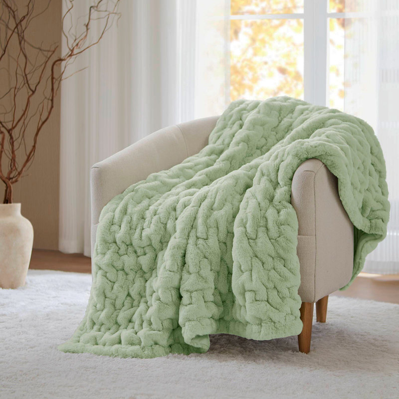 1 PC 50X60" Ruched Throw, Green