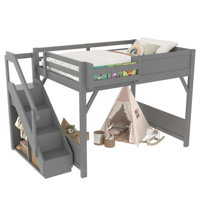 Lit mezzanine peu encombrant avec garde-robe intégré et fabrication en bois robuste