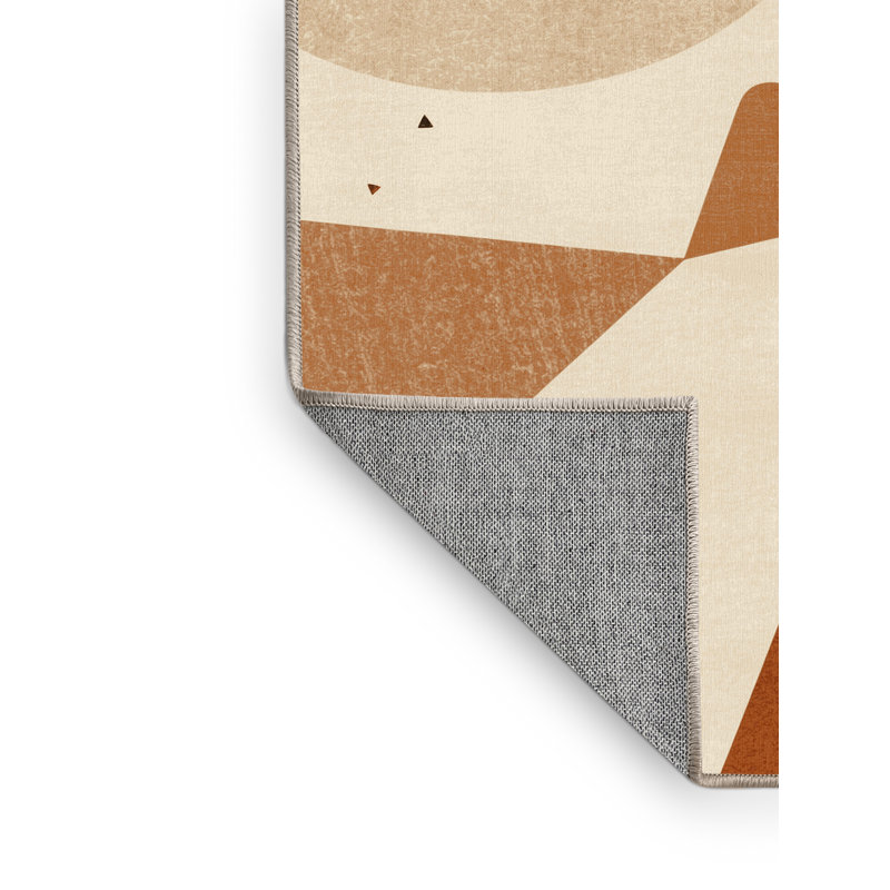 Machine Washable Bemott Modern Abstract Rug in Beige – Beige Binding, 3x5