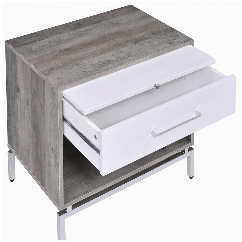 Table basse décorative en chêne gris vieilli et chêne blanc