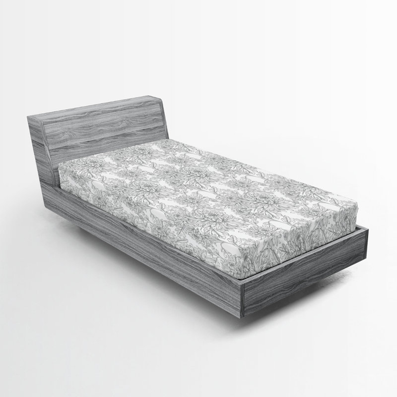 Ensemble de 2 draps-housses Ambesonne, Drap-housse de taille simple, Gris pâle, blanc / floral