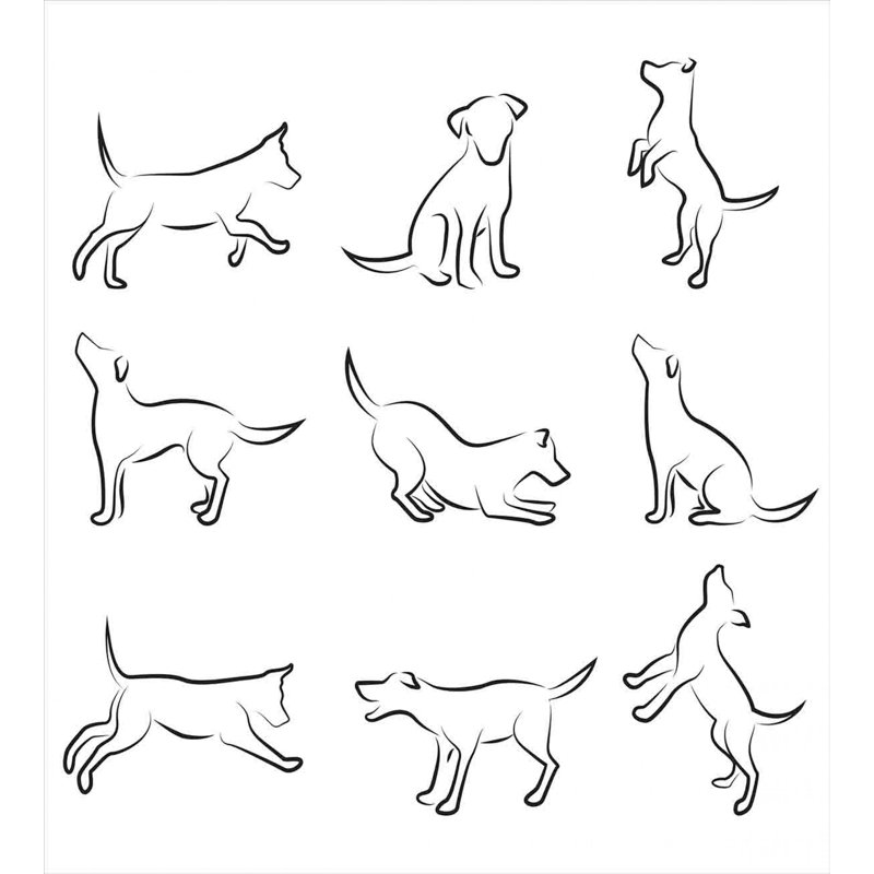 White and Black Dog Sketch Queen Duvet Cover Set