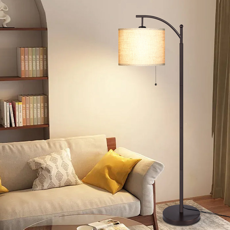 Lampe sur pied arquée 62,2 po avec chaînette, ampoule incluse, Brun