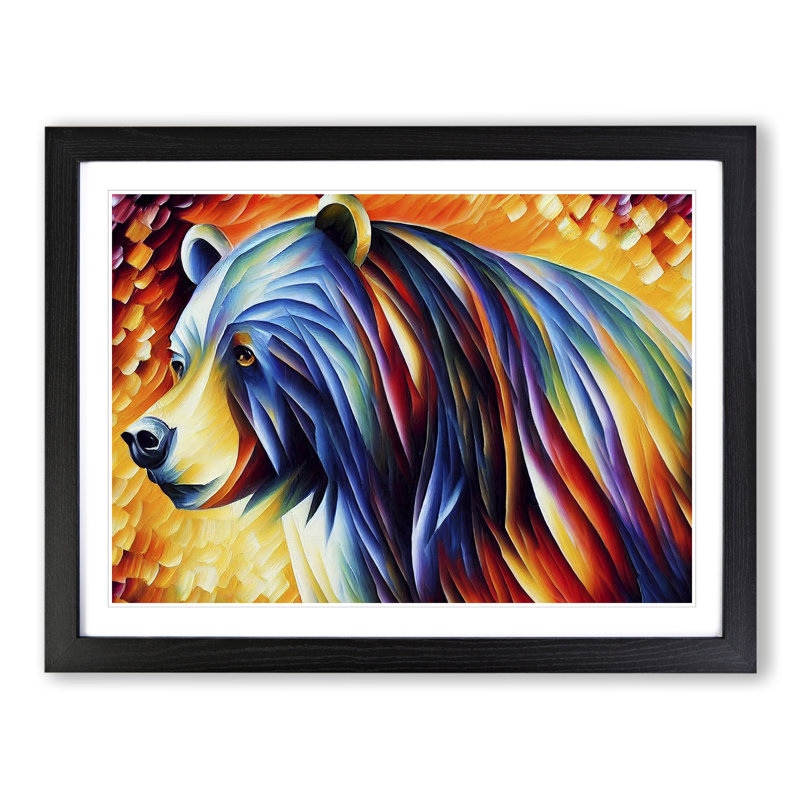 XH1022-6574X Painted Bear - Single Picture Frame Print, 34cm H x 46cm W x 2cm D, Black