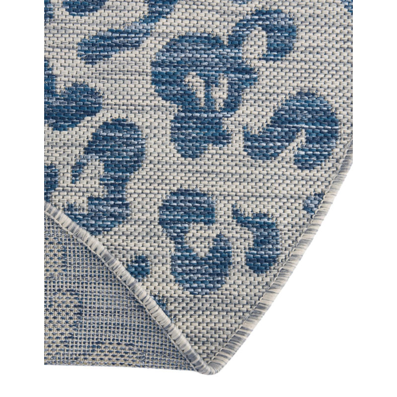 Munk Animal Print Blue/Gray Indoor/Outdoor Area Rug, Round 5'3"