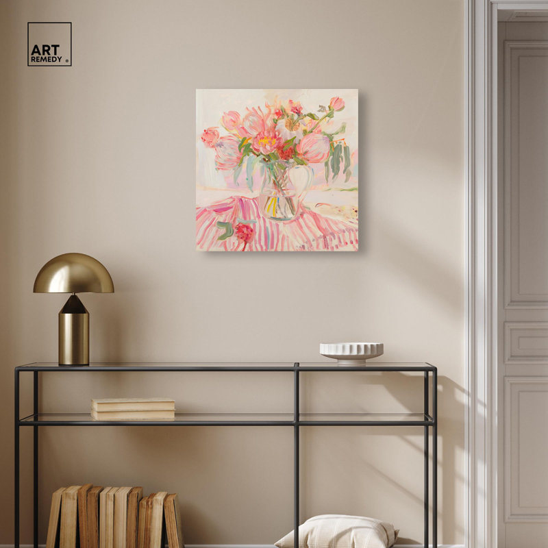 «Candy Stripe Bloom», art tendance par Art Remedy, H 20 po x l 20 po, Toile tendue