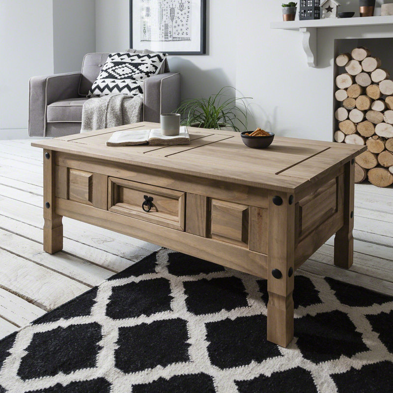 Kristine Solid Wood Four Leg Coffee Table with Storage