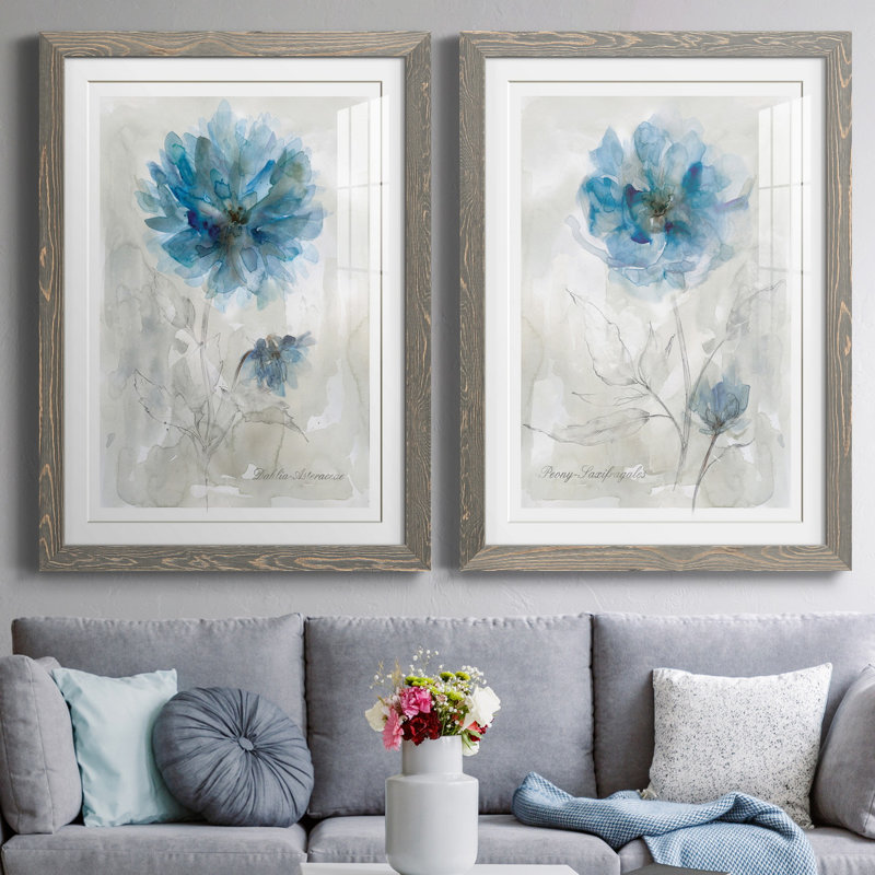 " Dahlia " 2 - Pieces, White, 32" H x 23" W x 1" D, Grey Framed Paper