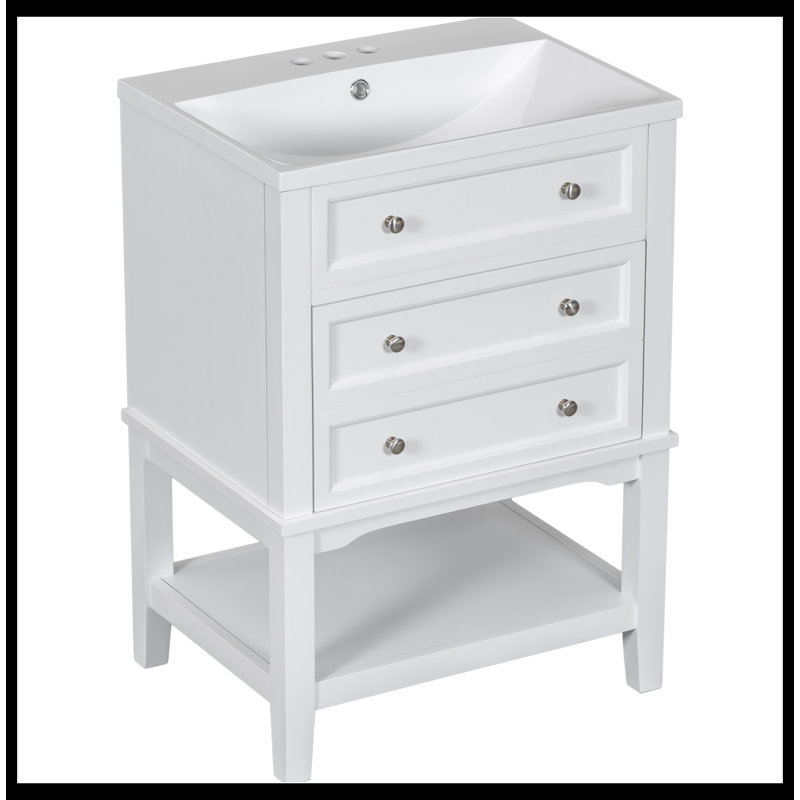 Meuble-lavabo avec évier, armoire de rangement avec tiroir et tablette ouverte Oliviah