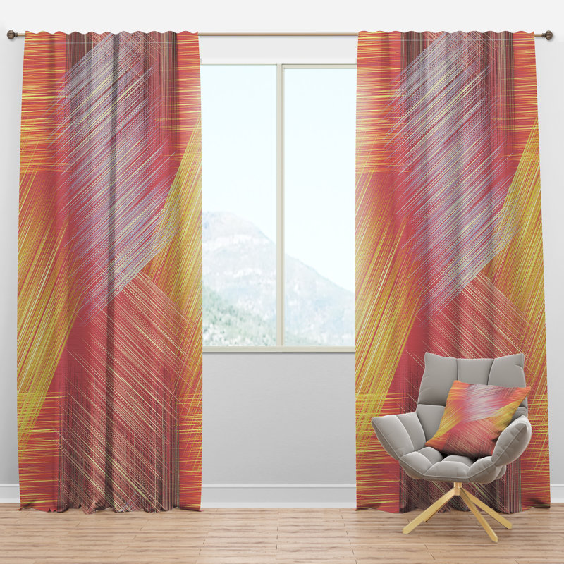 Yellow and Pink Striped Pattern - Abstract Modern Semi-Sheer Single Curtain Panel, 52" W x 108" L