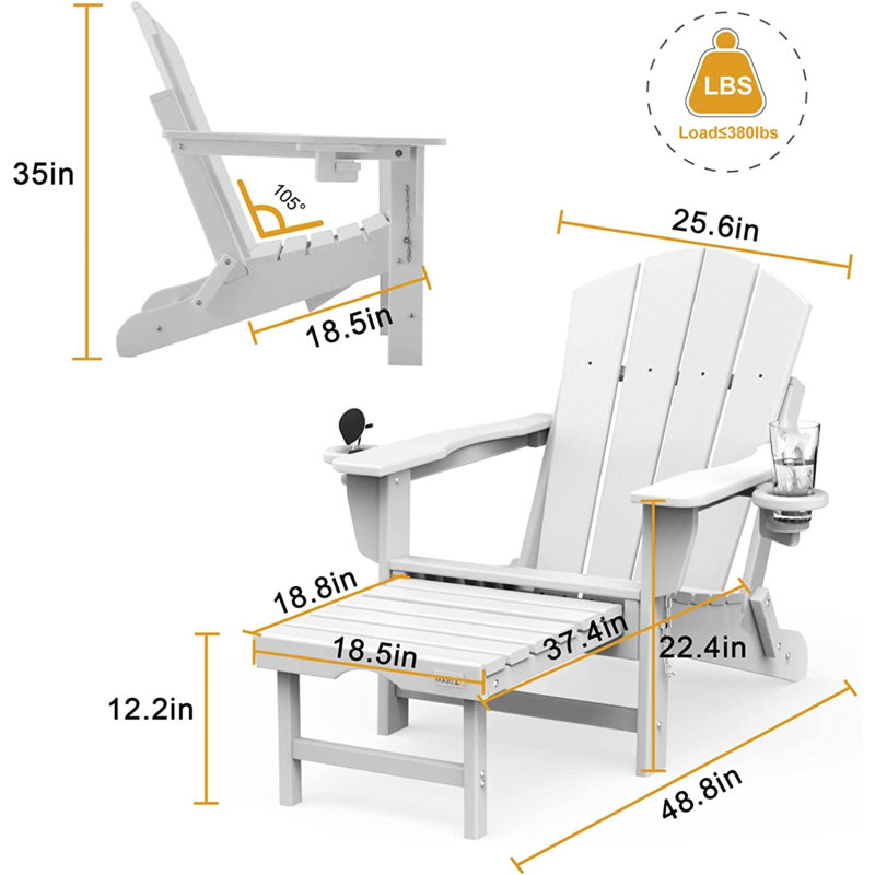 Chaise Adirondack pliante en acier avec repose-pieds, Blanc