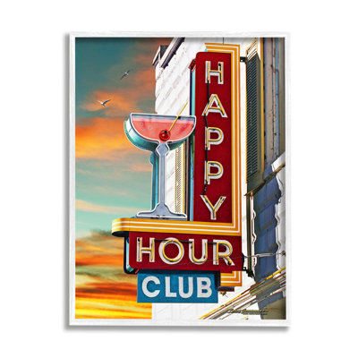 Az-043-Framed " Happy Hour Club Sign " by Larry Grossman