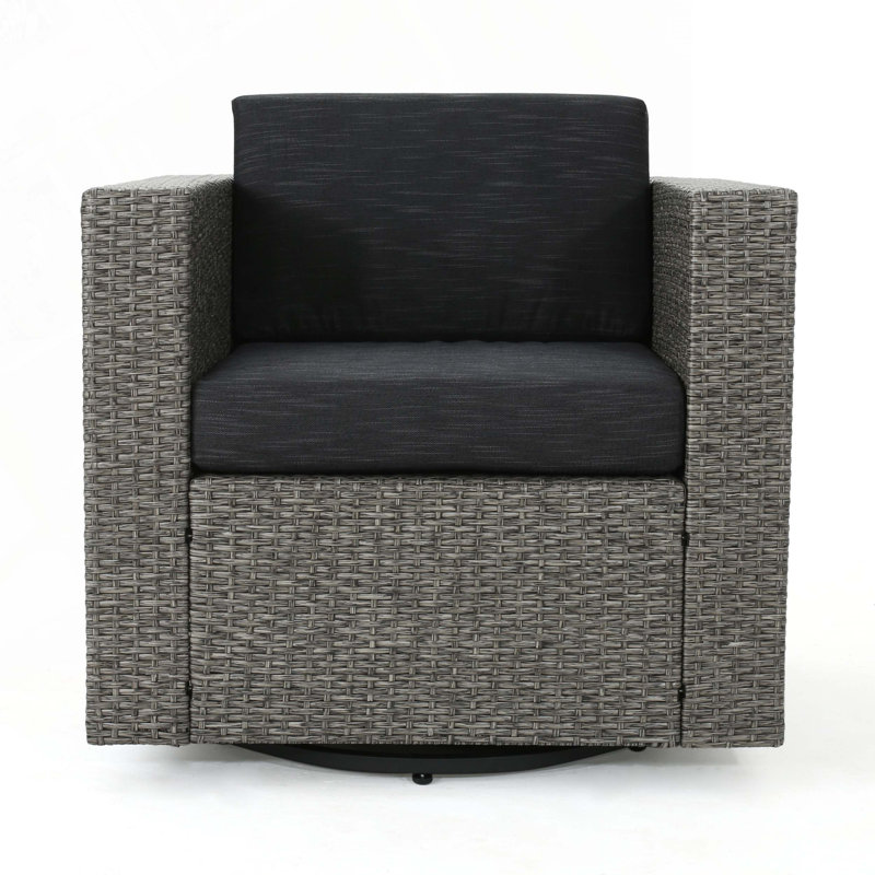 Chaise d'extérieur pivotante en rotin avec coussins, Mélange de noirs