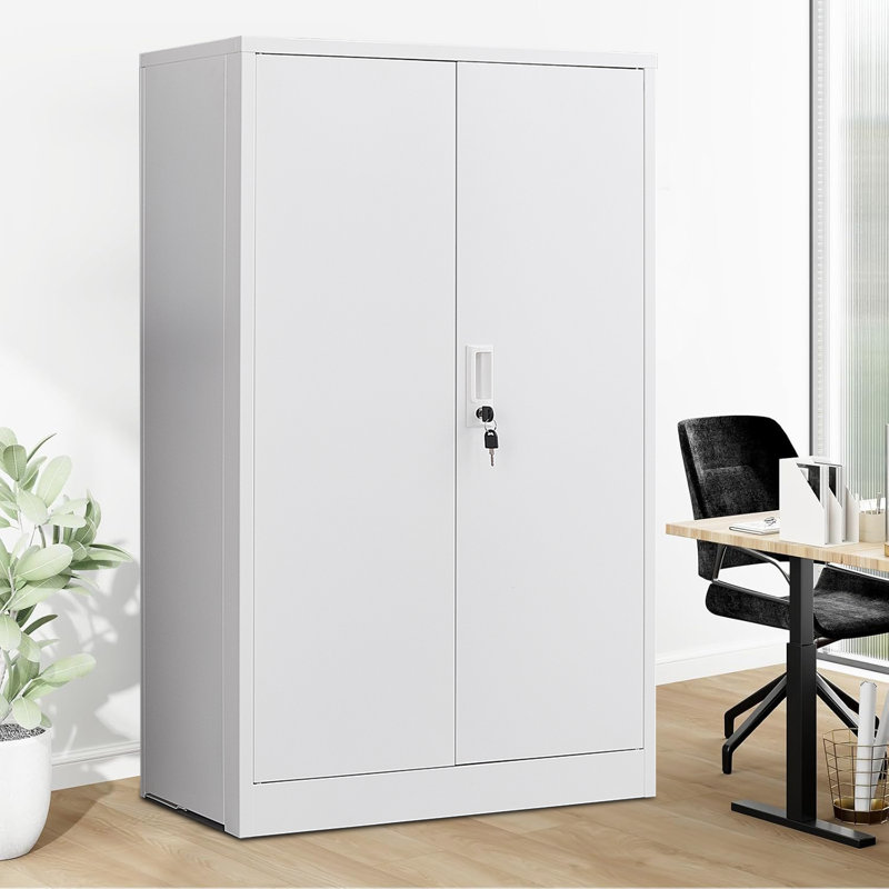 Armoire de rangement pliable de haute qualité avec deux tablettes pour le bureau et la maison, Blanc