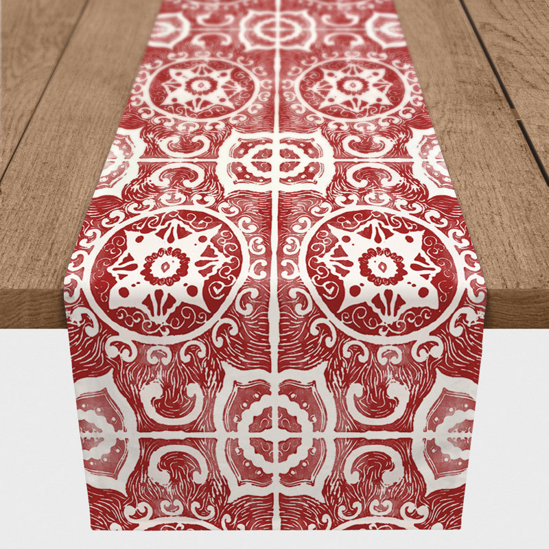 Chemin de table géométrique McKenna, L 72 po x l 16 po, Rouge