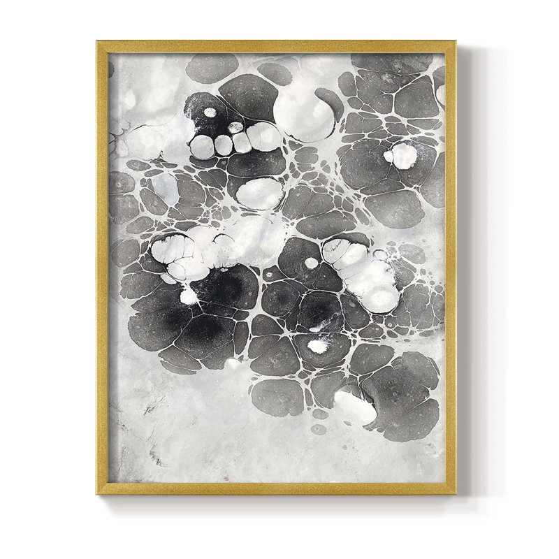 Marbling XIII Framed Print - Solid Wood, 11" H x 24" W, Doré