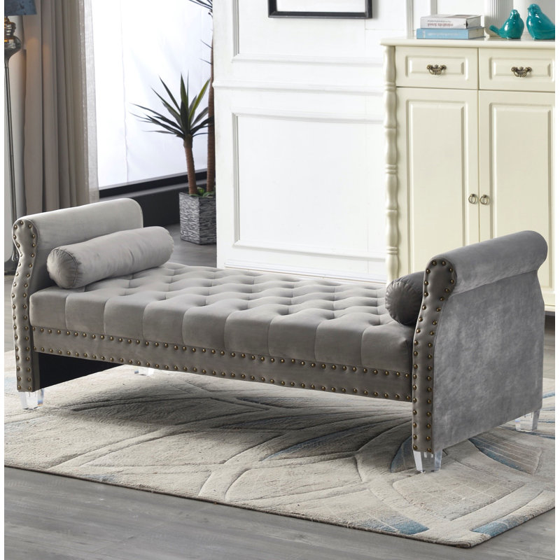 Fleeton Velvet Upholstered Bench, Gray