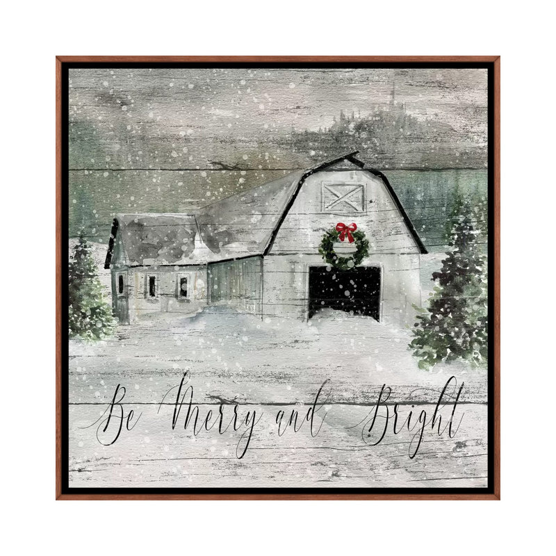 «Merry and Bright Barn» par Carol Robinson - reproduction imprimée, H 37 po x l 37 po x P 1,5 po, Pas de tapis
