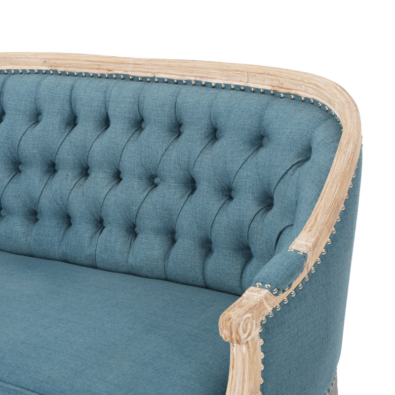 Atenea 49.5'' Upholstered & Birch Wood Loveseat, Blue, Antique Natural
