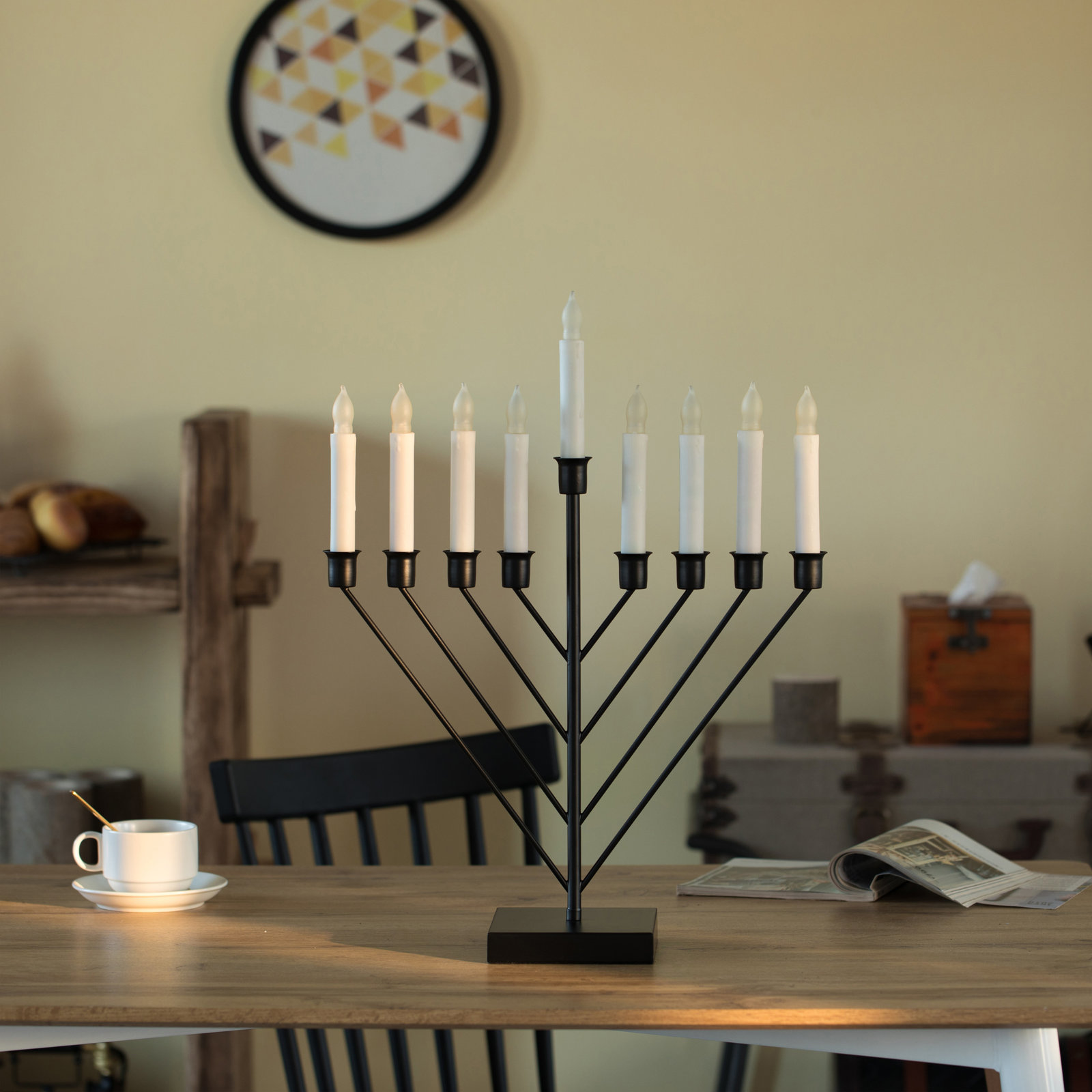 Nine Branch Electric Chabad Judaica Chanukah Menorah, Black