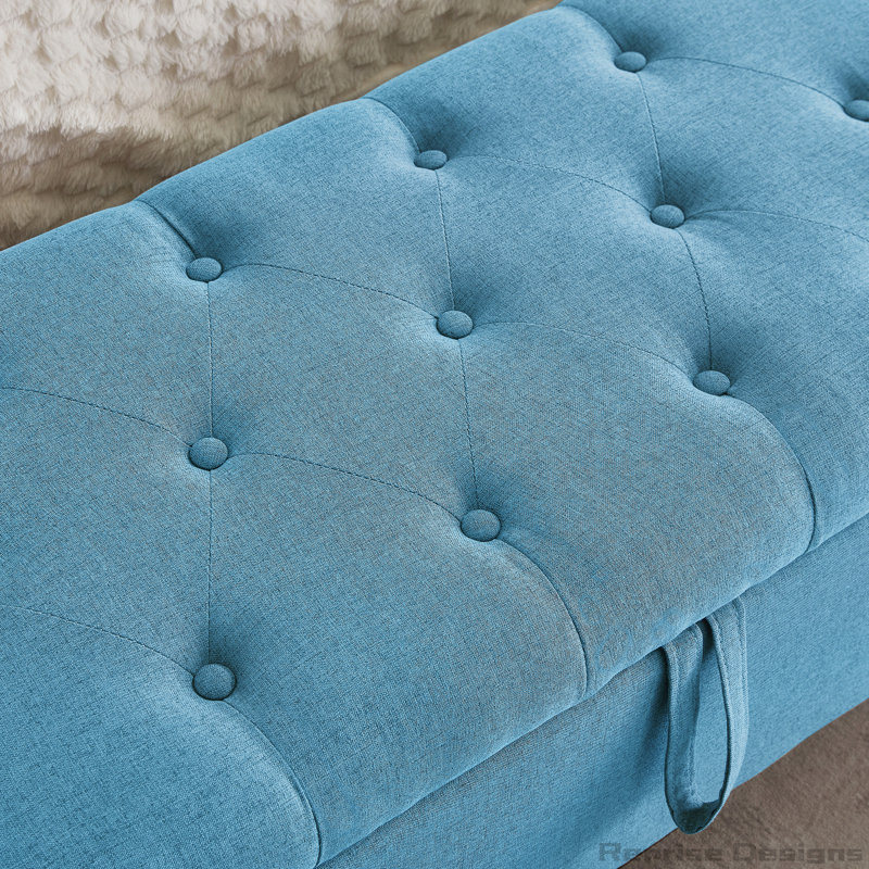 Banc de rangement avec repose-pieds et capitonnage, Light Blue