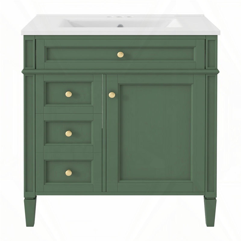 Meuble-lavabo de 30 po avec lavabo supérieur, Vert, Doré, 30"