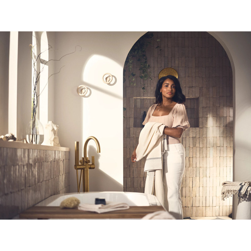 Moen Cia One Handle Freestanding Floor Mount Tub Filler with Handshower, Mounting Kit Required, Brushed Gold