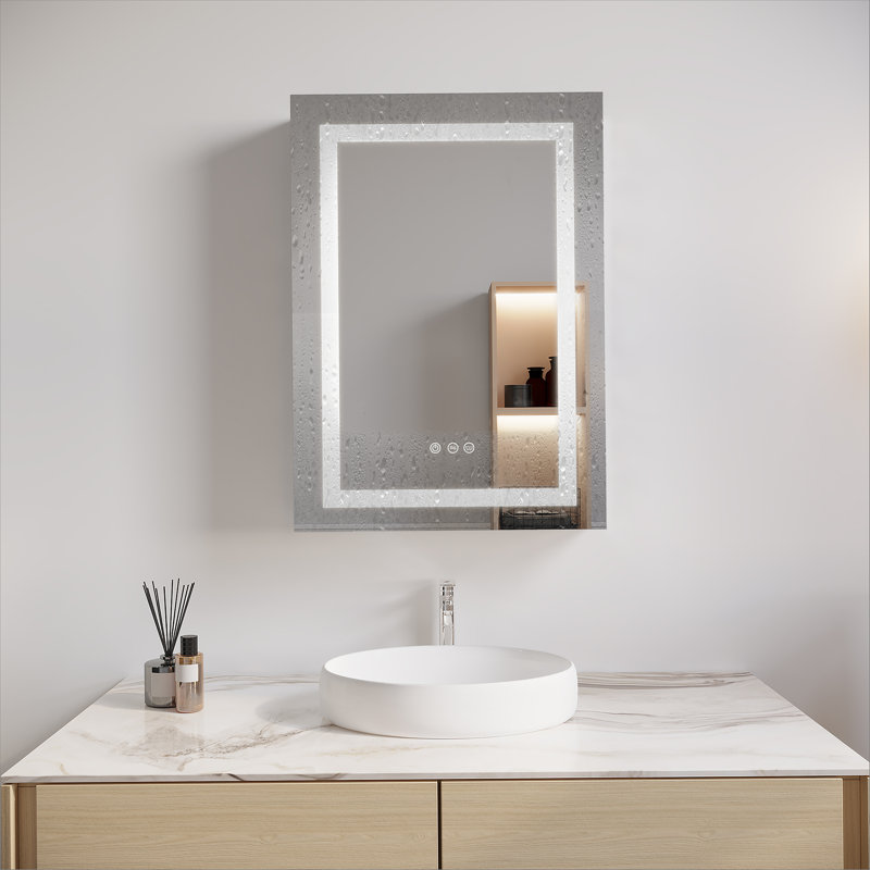 Pharmacie de salle de bain avec miroir à DEL, antibuée, imperméable, 3000K ~ 6000K