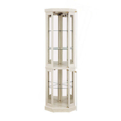 Corner Glass Cabinet Lighted Curio Cabinet Corner Display Case For Living Room, Curio Cabinet, Antique Collection, Wine,Bar Glass Storage Light Included