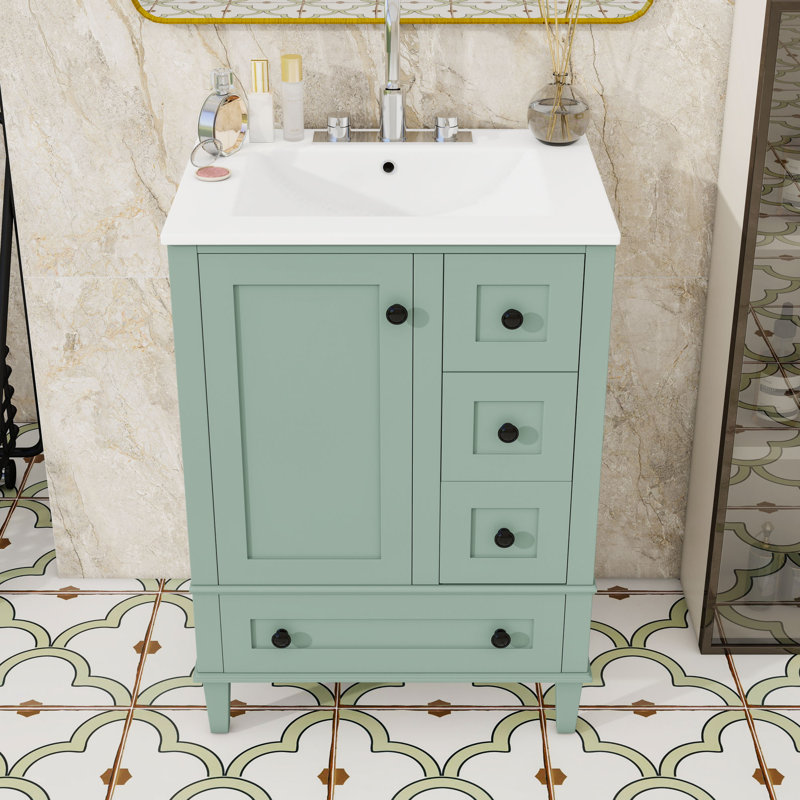 Meuble-lavabo autoportant moderne avec lavabo en céramique durable, rangement spacieux et tiroirs à fermeture en douceur