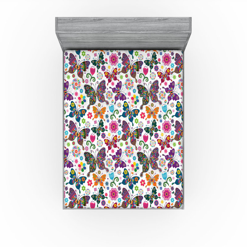 Drap-housse Ambesonne, paquet de 2, Drap-housse grand, Rose / mauve / orange floral
