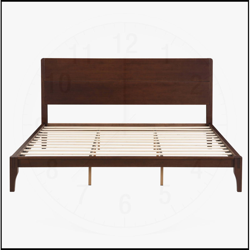 Lit plateforme Mid-Century en bois de bambou avec support en métal durable, aucun sommier requis, assemblage facile, Chocolat