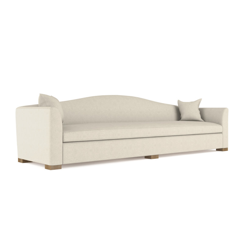 Horatio Camelback Taper Curved-Arm Extra Long Sofa, Ebony, Plush Velvet Alabaster, 33" H x 120" W x 36" D