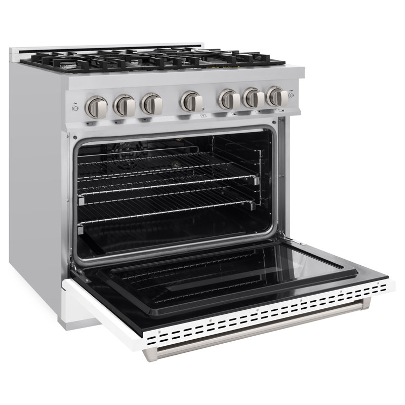 ZLINE 36" Classic Gas Range w/ 6 Burner Cooktop & Convection Oven w/ White Matte Door, Stainless Steel/White