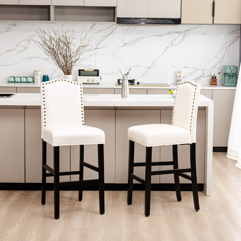 Tabouret de bar en cuir reconstitué avec dossier haut, Blanc