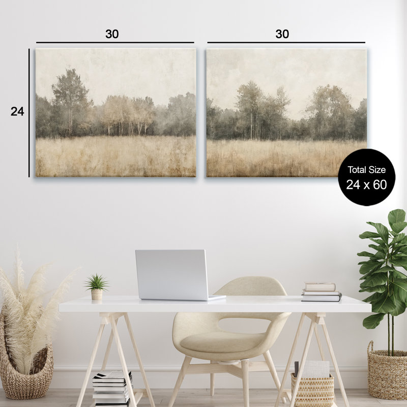 Ensemble de 2 toiles Woodland Watercolor Field, design par Mona Grace, H 24 po x l 30 po