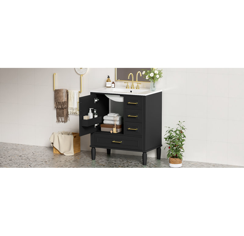 Meuble-lavabo 30 po avec lavabo en céramique, Noir