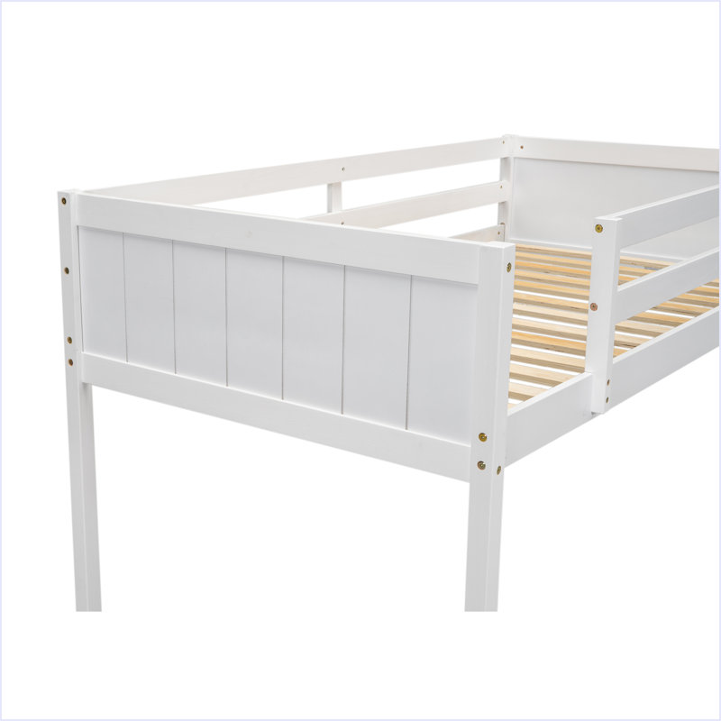 Lit mezzanine bas en bois avec échelle, Blanc / Blanc, Simple