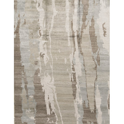 Cotton Abstract Area Rug in Gray