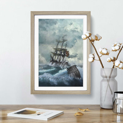 Pirate Ship upon a Stormy Sea - Framed Print