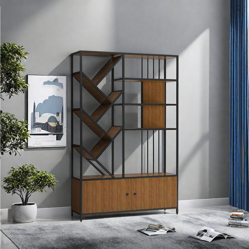 Bibliothèque en métal de style moderne et luxueux, (9 tablettes) H 74,8 po x l 47,24 po x P 11,81 po, Noir/brun foncé